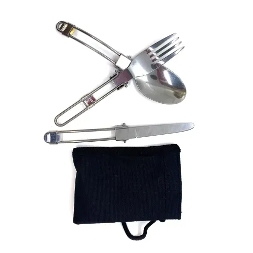 Посуд для відпочинку та туризму Набір дорожній столовий ніж, вилка, ложка в чохлі (12х8х1 см) (DN32911)