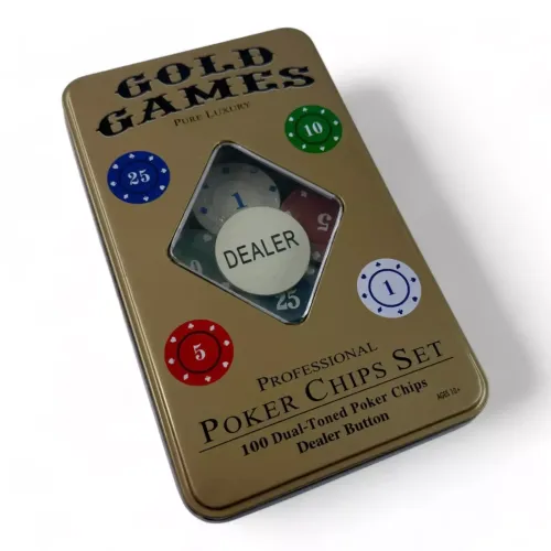 Покерные фишки Покерные фишки с номиналом 100 шт 4 г d-30 мм, пластик, металлический кейс (DN35969)