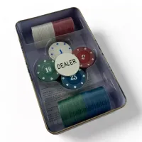 Покерные фишки с номиналом 100 шт 4 г d-30 мм, пластик, металлический кейс (DN35969)
