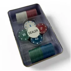 Покерные фишки с номиналом 100 шт 4 г d-30 мм, пластик, металлический кейс (DN35969)
