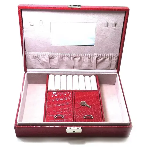 Скриньки, комодики, шафки Скринька для біжутерії 27,5х19х7 см, еко-кіра, бордовий (DN25768B)