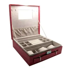 Скринька-футляр для прикрас та наручних годинників 3 шт 26,5х26,5х9 см, еко-шкыра, червоний (DN27924)