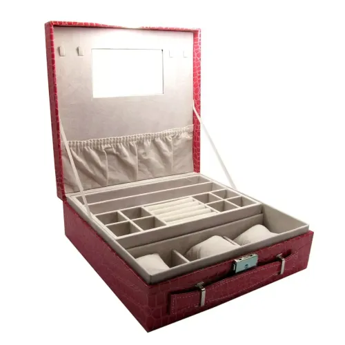 Скриньки, комодики, шафки Скринька-футляр для прикрас та наручних годинників 3 шт 26,5х26,5х9 см, еко-шкыра, червоний (DN27924)