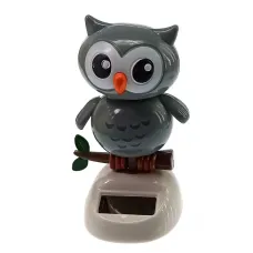 Статуетка сонячна "Сова на гілці" танцююча від сонячної батареї H-10,5 см пластик, сіра (32764A)