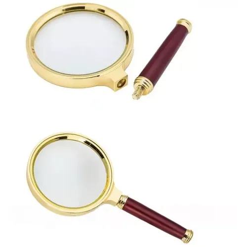 Компасы, лупы Универсальная лупа с ручкой, металл, пластик, коричневый, золотистый d-80 мм, кратность 10Х (DN26355)