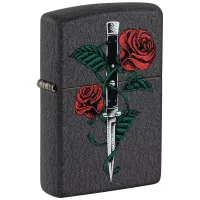 Зажигалка бензиновая ZIPPO Rose Dagger Tattoo Design Black Crackle®, черный(49778)