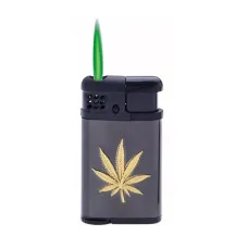 Запальничка п'єзо турбо зелене полум'я Champ Сanabis, метал, темний хром (40402300)