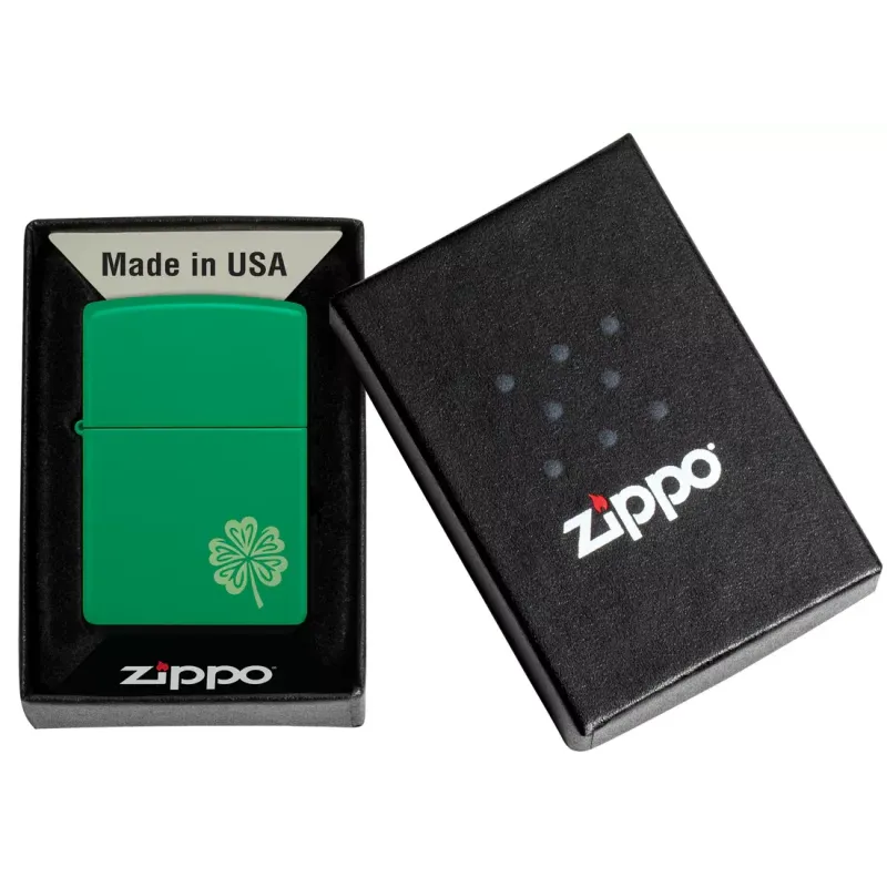 Зажигалка бензиновая ZIPPO Regular Grass Green Matte Lucky Clover Design, зеленый (46850)