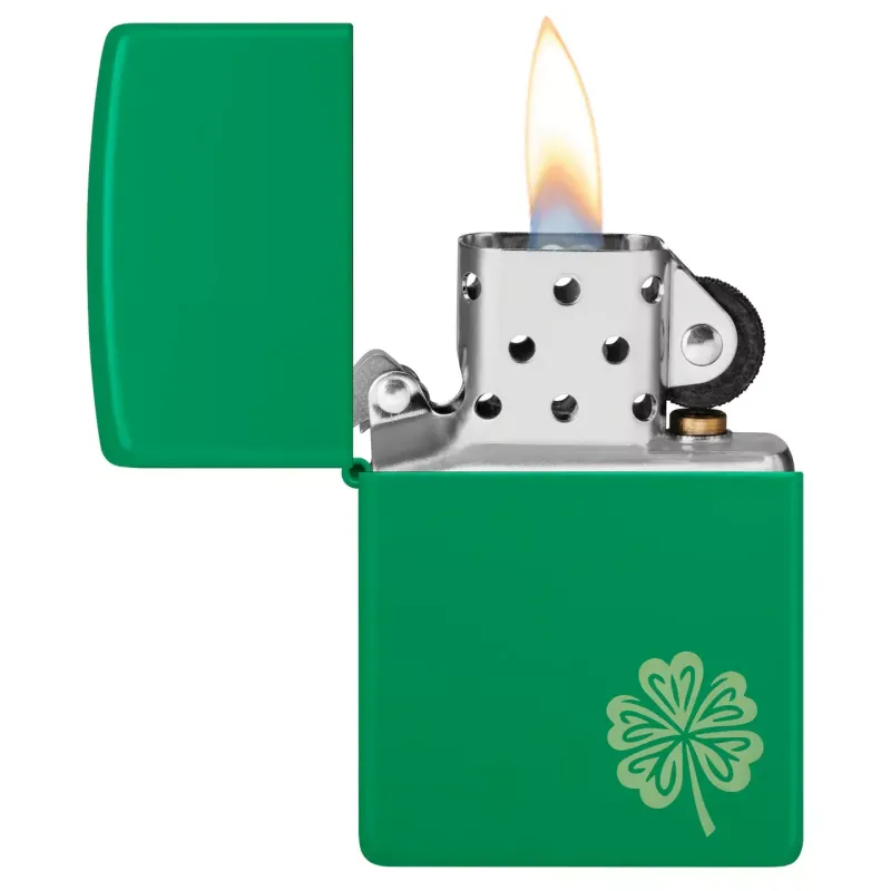 Зажигалка бензиновая ZIPPO Regular Grass Green Matte Lucky Clover Design, зеленый (46850)