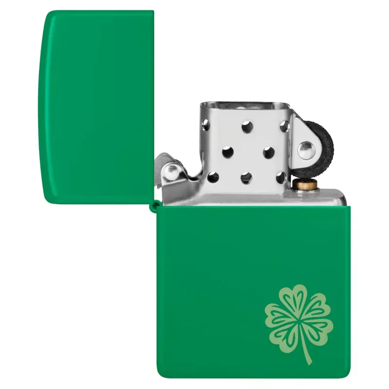 Зажигалка бензиновая ZIPPO Regular Grass Green Matte Lucky Clover Design, зеленый (46850)