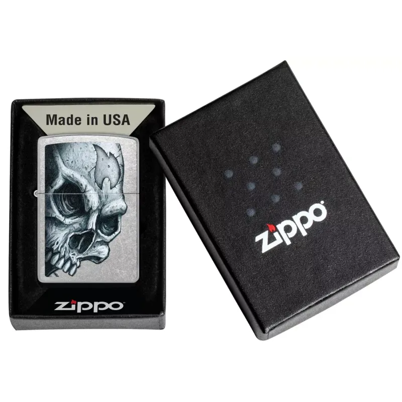 Зажигалка бензиновая ZIPPO CLASSIC Street Chrome Skull and Flame Design, хром (46587)