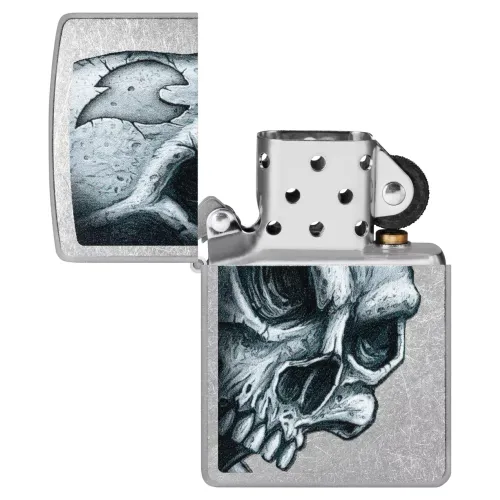 Зажигалка бензиновая ZIPPO CLASSIC Street Chrome Skull and Flame Design, хром (46587)