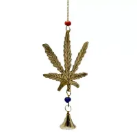 Дзвоник підвіс бронзовий "Конопляний лист" золотистий (DN30037)