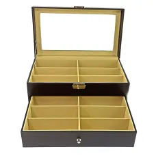 Футляр двоярусний для зберіганняя окулярів 12 шт 34х19х16 см, еко-шкіра, чорний (DN32920)