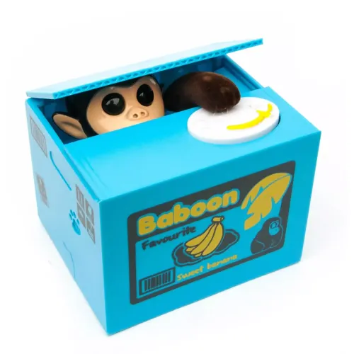 Скарбнички Інтерактивна скарбничка "Мавпочка Злодюжка" на батарейках, пластик, синя (12х9х10 см) (DN29756C)