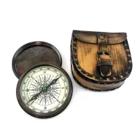 Компас бронзовий в шкіряному футлярі " Stanley London" Compass Antic Foldable 8,8х8,4х3,4 см (DN34867)