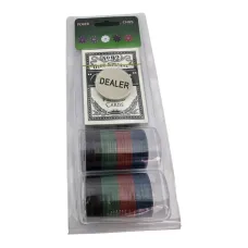 Набор для покера 40 фишек с номиналом и колода игрушечных карт BCG 54 шт, жетон Dealer, блистер (DN36520)