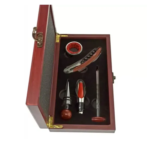 Все для алкогольних напоїв Набір сомельє на 5 предметів у дерев'яному футлярі 23х12,5х4 см, червоне дерево (DN32855)