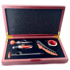 Набір сомельє на 5 предметів у дерев'яному футлярі 23х12,5х4 см, червоне дерево (DN32855)