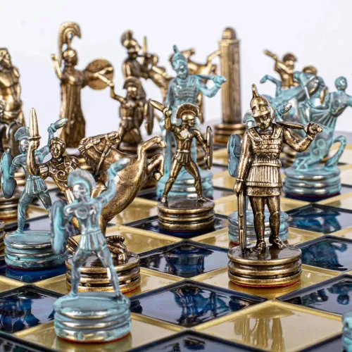 Шахи Шахи у дерев'яному футлярі Manopoulos Грецька міфологія 36х36 см 5 кг Бірюзовий (S4BTIR)