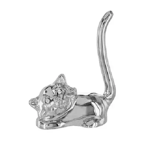 Підставки під прикраси Тримач для кілець " Сонний котик" метал, сріблястий (2077/12)