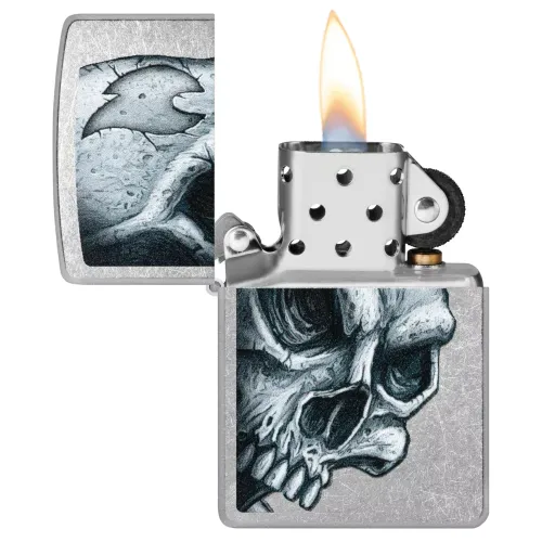 Бензинові запальнички Запальничка бензинова ZIPPO CLASSIC Street Chrome Skull and Flame Design, хром (46587)