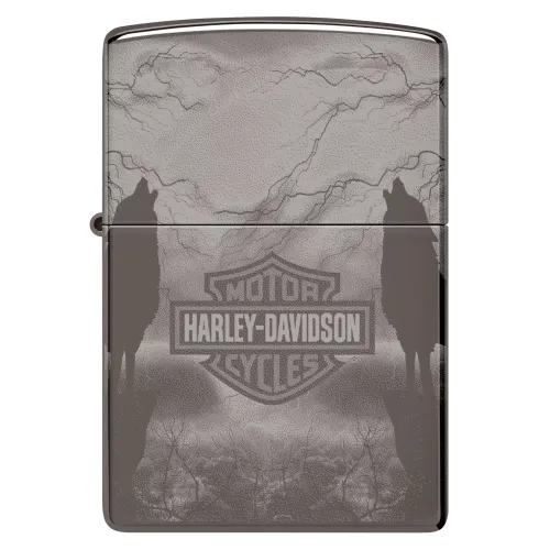 Бензиновые зажигалки Зажигалка бензиновая ZIPPO Wolves Design Harley-Davidson®, черный лед (48799)