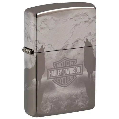 Бензиновые зажигалки Зажигалка бензиновая ZIPPO Wolves Design Harley-Davidson®, черный лед (48799)