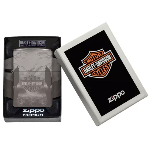 Бензиновые зажигалки Зажигалка бензиновая ZIPPO Wolves Design Harley-Davidson®, черный лед (48799)