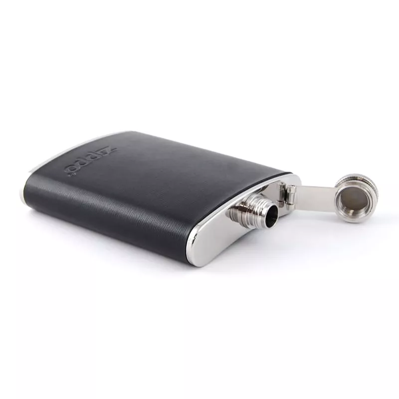 Фляга 180 мл Zippo нержавеющая сталь, черная кожа 6 OZ (2005269)