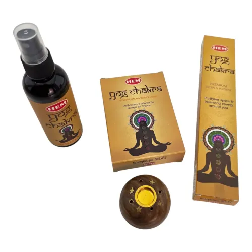 Подарунковий набір пахощів HEM Yog Chakra: пахощі-конуси, аромапалочки, спрей, підставка (DN36527)