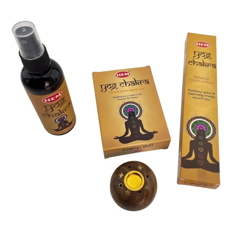 Подарунковий набір пахощів HEM Yog Chakra: пахощі-конуси, аромапалочки, спрей, підставка (DN36527)