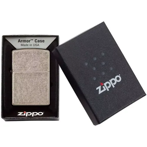 Зажигалка армированная бензиновая Zippo Armor Antique Silver Plate античное серебро (28973)