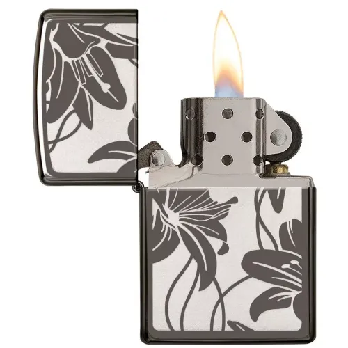 Зажигалка бензиновая Zippo Lily Black Ice Лилии, черный лед (29426)