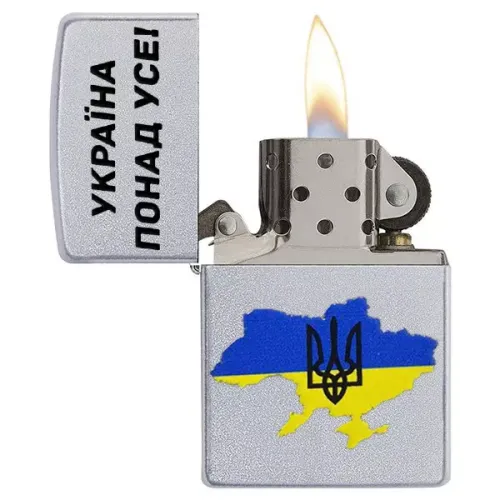 Зажигалка бензиновая Zippo Ukraine Satin Chrome гравировка "Украина превыше всего!" цветная карта Украины (205 U)