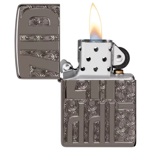 Зажигалка армированная бензиновая ZIPPO Armor® Reverse Carve Zippo Design, черный лед (46312)