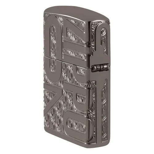 Зажигалка армированная бензиновая ZIPPO Armor® Reverse Carve Zippo Design, черный лед (46312)