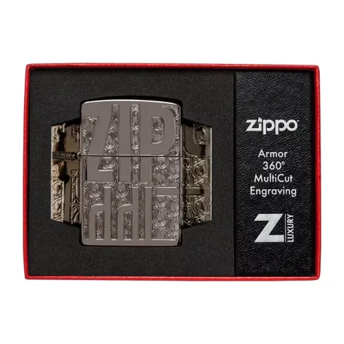 Зажигалка армированная бензиновая ZIPPO Armor® Reverse Carve Zippo Design, черный лед (46312)