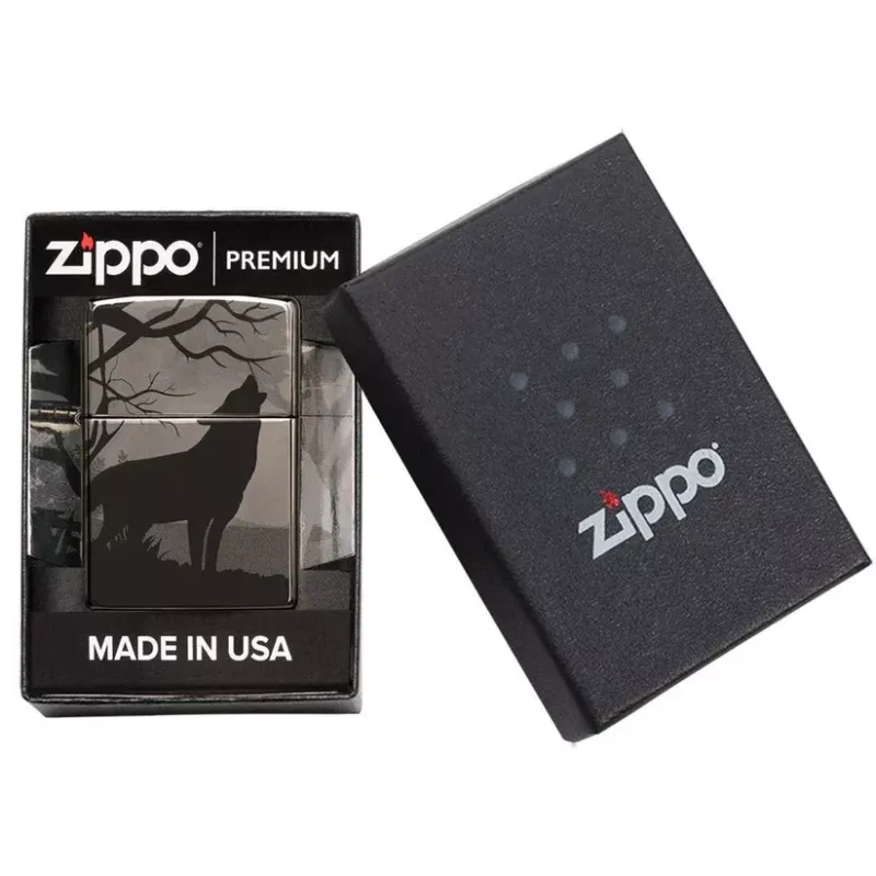 Зажигалка бензиновая ZIPPO Wolves Design черный лед (49188)