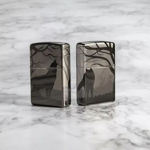 Зажигалка бензиновая ZIPPO Wolves Design черный лед (49188)