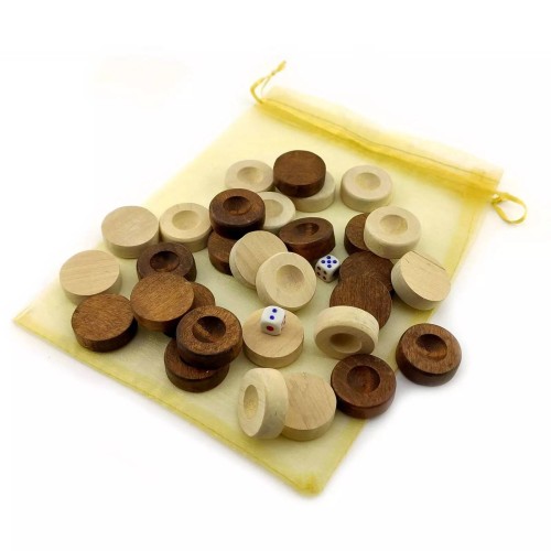 Нарди Фішки для нард з мішечком і кубики масив дерева білі та коричневі (DN34595) DUKE