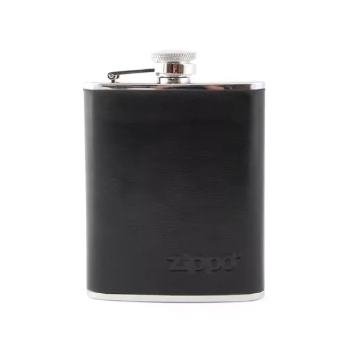 Все для алкогольних напоїв Фляга 180 мл Zippo нержавіюча сталь, чорна шкіра 6 OZ (2005269)