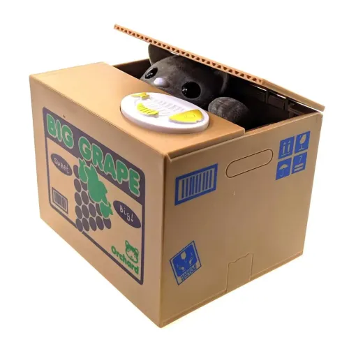 Скарбнички Інтерактивна скарбничка "Кішка Злодюжка сіра" на батарейках, пластик (12х9х10 см) (DN29756D)