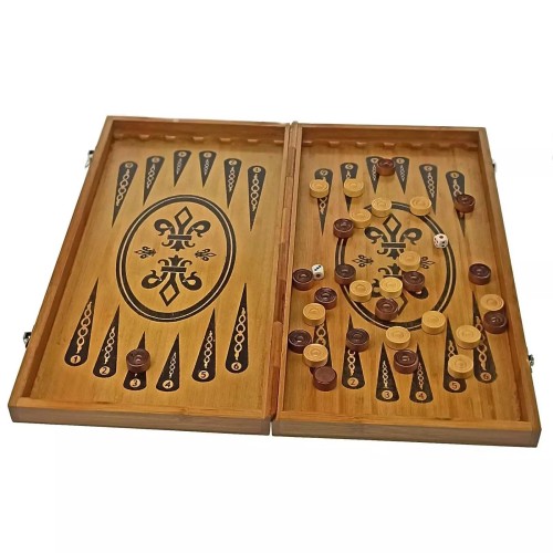 Ігрові набори Набір 3 в 1 шахи+шашки+нарди з бамбуку (40*20 см), фігури, фішки - дерево (DN19819)