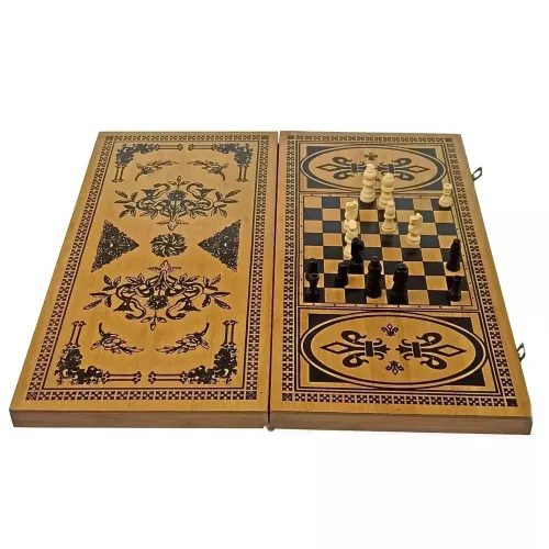 Ігрові набори Набір 3 в 1 шахи+шашки+нарди з бамбуку (40*20 см), фігури, фішки - дерево (DN19819)