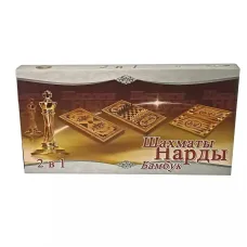 Набір 3 в 1 шахи+шашки+нарди з бамбуку (40*20 см), фігури, фішки - дерево (DN19819)