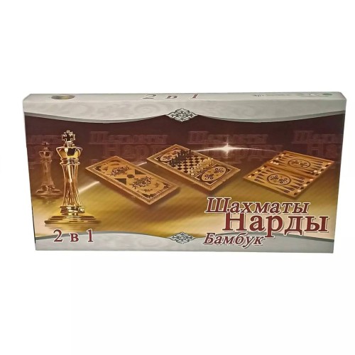Ігрові набори Набір 3 в 1 шахи+шашки+нарди з бамбуку (40*20 см), фігури, фішки - дерево (DN19819)