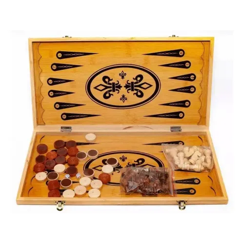 Ігрові набори Набір 3 в 1 шахи+шашки+нарди з бамбуку (40*20 см), фігури, фішки - дерево (DN19819)