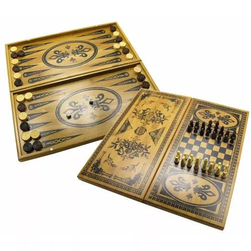 Ігрові набори Набір 3 в 1 шахи+шашки+нарди з бамбуку (40*20 см), фігури, фішки - дерево (DN19819)