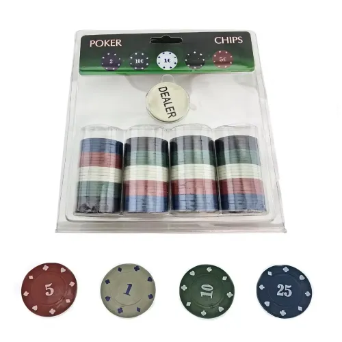 Покерные фишки Набір фішки для покеру з номіналом 100 шт, d-39, вага фішки 4 гр, пластик, блістер (DN26721N)